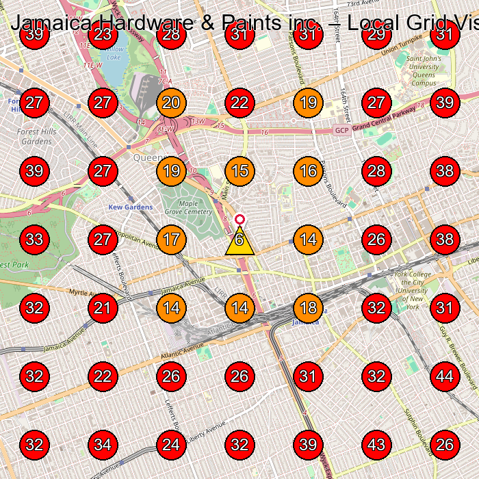 Jamaica Hardware & Paints inc. GeoGrid visibility map for Hardware Store in Glendale